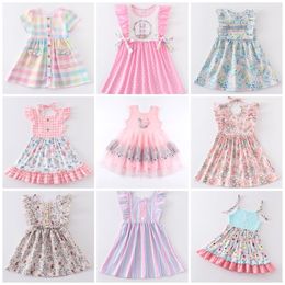 Girl's Dresses Girlymax Easter Spring Baby Girls Bunny Plaid Tutu Dress Stripe Boutique Clothes Knee Length 230627