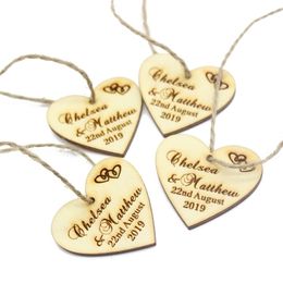 Other Event Party Supplies 100pcs 40-50mm Personalised Laser Engraved Wedding Gifts Bridal Shower Baby Baptism Wood Love Heart Tags Party Decoration Favours 230627