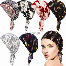 Bandanas New high quality Women Stretchy Turban Cotton Beanie Pre Tied Scarf Head Scarf Chemo Hat Cancer Scarves Lady Hair accessories x0628