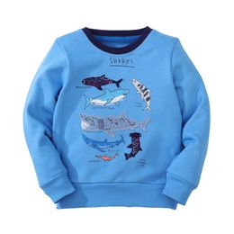 T shirts Jumping Metres Boys Long Sleeves Shark Embroidery Pattern Sweatshirts Kids Clothes Autumn Outerwear Blue Clothing 2 7Years 230627