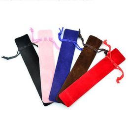 Bags 50pcs Per Lot Veet Pen Pouch Holder Single Gift Pencil Bag Wholesale Pen Case with Rope Office & School Supplies
