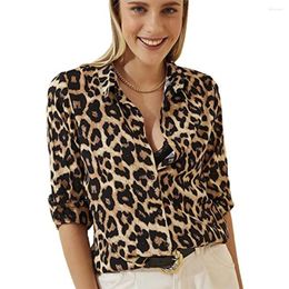 Women's Blouses 2023 Sexy Leopard Print Woman Blouse Casual Long-sleeved Button-up Tops Oversized Loose Fashion Suit Lapel Shirt