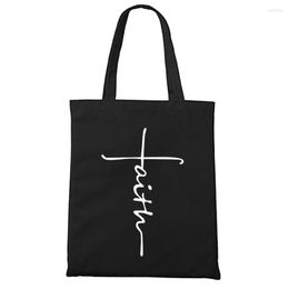 Shopping Bags Harajuku Shopper Bag Women Canvas Shoulder Large-capacity Book For Girls Abstract Letters Print Black