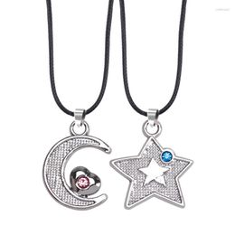Pendant Necklaces 2 Pieces / Set Necklace Female Mosaic Star Moon Heart-shaped Couple Fashion Men And Women Love Memorial Jewelry Gift
