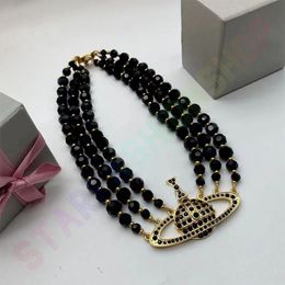 Black Necklace New Designer Pendant Necklaces Luxury Brand Women Jewellery Saturn Chokers Metal Pearl Planet Chain necklace cjeweler Trend For Woman Fashion0003323