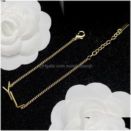 Pendant Necklaces Luxury Designer Jewellery Wedding Party Bracelets Jewellery Chain Brand Simple Letter Women Ornaments Gold Necklace Dha76