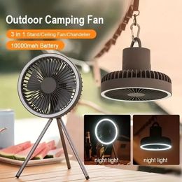 Portable Camping Fan Rechargeable Multifunctional Mini Fan USB Outdoor Led Light Tripod Stand Desktop Hand Fan