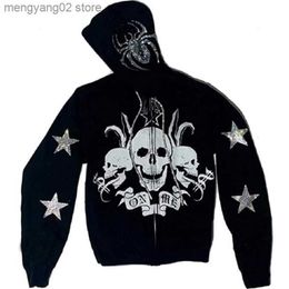 Men's Hoodies Sweatshirts Zip Hoodies Rhinestone Skeleton Print Gothic Sweatshirt Pullover Grunge Long Sleeve Oversized Hoodie Punk Jacket Y2k Men Clothes T23628