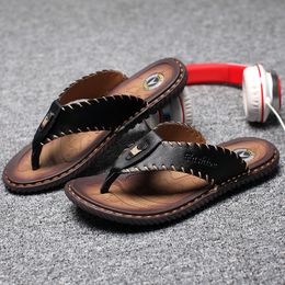 Slippers Luxury Brand Leather Summer Men Beach Sandals Comfort Casual Shoes Fashion Flip Flops Sell Footwear 38 230628