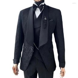 Men's Suits Men's Black Floral Men Slim Fit For Wedding Groom Tuxedo 3 Pcs Male Fashion Prom Wear Shawl Lapel Custom Made Blazer Vest