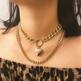 Pendant Necklaces Vintage Exaggerated Metal Heavy Thick Chain Necklace For Women Punk Double Layer Heart Fashion Jewellery XR2090