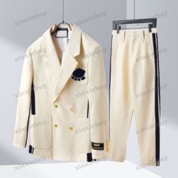 xinxinbuy Men designer Coat Jacket Paris Letter Jacquard Pattern fabric long sleeve women beige khaki blue S-2XL