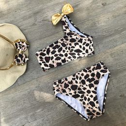 Women's Swimwear Bikini Swimsuit Girls Bathing Suit Leopard Girl Swimming Two Piece Kid One Shoulder Children's Beach Wear