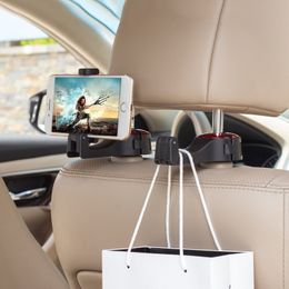 1pc 2In1 Car Headrest Hidden Hook with Phone Holder Seat Back Hanger for Bag Handbag Purse Grocery Cloth Foldble Clips Organiser