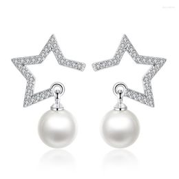 Stud Earrings Semi Star With Pearl Earring For Women Wedding Gift Lady Girl Fashion Zircon Jewelry