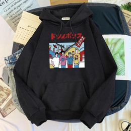 Men's Hoodies Men Hoody Cartoon Abstract Character Portrait Print Pullover Male Round Neck Loose Big Size Fleece Warm Fitted Women Long