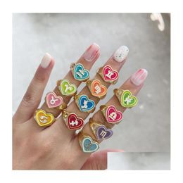 Band Rings Star Zodiac Sign Ring Candy Colour Copper Material Double Love Heart 12 Constellation For Women Girls Fashion Jewellery Drop Dhaih