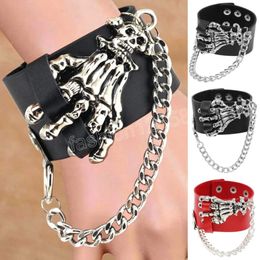 Vintage Men PU Leather Skull Cuff Bracelet Gothic Tassel Chain Wristband Bracelets For Women