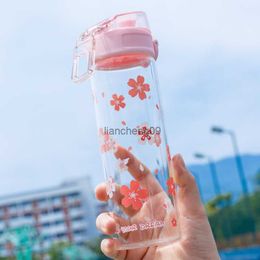 380ML Sakura Glass Water Bottle Portable Leak Proof Transparent Drinking Bottle For Girl Travel Sports Bouncing Cup Lid Bottles L230620