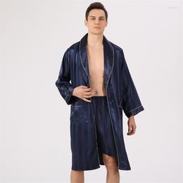 Men's Sleepwear Men's Arrival 7XL Print Bathrobe Shorts Sets Men Kimono Home Faux Silk Pyjama Set Long Sleeve Soft Cosy Bath Gown