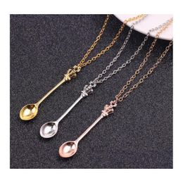 Pendant Necklaces Crown Mini Teapot Necklace Spoon Jewelry Gold Sier Black Colors For Men Women Gift Drop Delivery Pendants Dhjsw