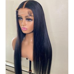 26Inch 180%Density Brazilian Soft Natural Black Straight Pre Plucked Lace Front Wig For Women With Baby Hair