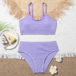 Swim wear Plain Ribbed Girl Swimsuit Kids Two Piece Children's Swimwear 7-14 Years Teenager Bikini Set Sport Bathing Suit Summer Beachwear HKD230628