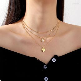 Chains Fashion Simple Meatal Eyes Love Heart Pendant Irregular Geometric Thin Long Chain Collar Necklace For Women Party Accessories