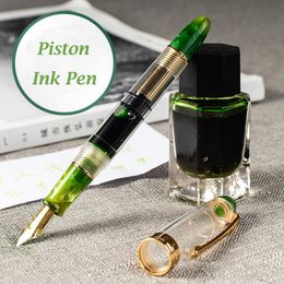Pens LORELEI 667 Resin Piston Fountain Pen Transparent Green with Golden Clip Iridium EF/F 0.38/0.5mm Ink Pen for Business Office