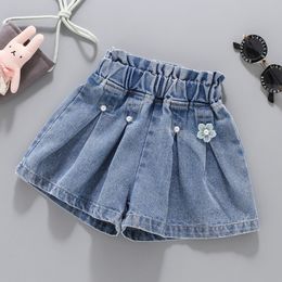 Shorts V-TREE Girls Denim Shorts Teenage Girl Summer Lace Pants Kids Bow Clothes Children Flowers Embroidery Jean Short For Teenager 230628