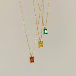 Pendant Necklaces French Simple Four-color Zircon Necklace Statement Stainless Steel Trendy 18 K Metal Collar