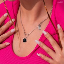 Chains Punk Black Acrylic Heart Pendant Women Cute Necklace Minimalist Thin Splice Link Choker Collar Short Clavicle Geometric