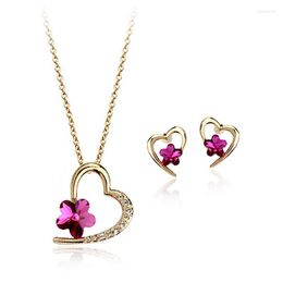 Necklace Earrings Set MOONROCY Rose Gold Colour Crystal Jewellery Rigant Chokers Red Flower Heart For Women Drop Gift