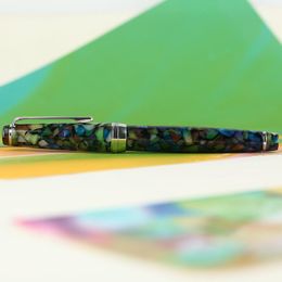 Pens Fountain Pen Ink Full Metal Clip Pens Mohn New Moon Resin Fountain Pen Iridium Extra Fine Nib School Office Supplies