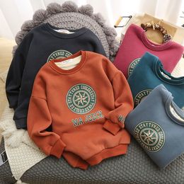 T shirts Boys' Fleece Lined Sweater Winter Children's Thin round Neck Shirt Top Leisure Pullover Thermal Fleece 230627