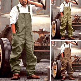 Men's Jeans American Retro Overalls Summer Solid Colour Workwear Pants Loose Large Size Casual Vintage Mens Cargo Jumpsuit 230628