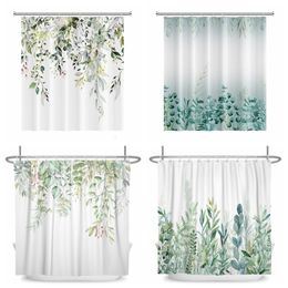 Shower Curtains Green Plant Leaf Vines Flowers Shower Curtain Print Modern Nordic Minimalist Polyster Home Decor Bathroom Curtain with Hooks 230627