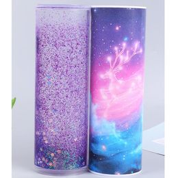 Bags Quicksand Pencil Box Transparent Pen Case with Password Lock Cylindrical Pen Holder Pen Bag 3D School Student Stationery