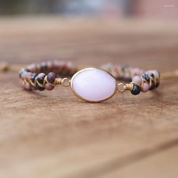 Charm Bracelets Natural Stone Rhodonite Beads Bracelet Women Men Handmade String Braided Yoga Friendship Lover