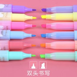 Pens 48 pcs/lot Cartoon Animal Highlighter 6 Colors Double Head Fine Fluorescent Marker Liner Drawing Pens Office School Supplies