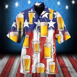 Men's T Shirts Men's Spring/Summer Independence Day Flag Beer Fashion Casual Party Beach Loose Print Short Sleeved Shirt Bodysuit Romper