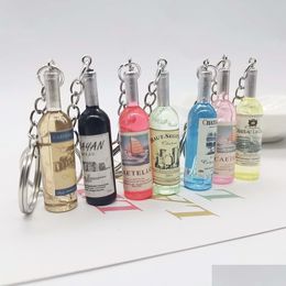 Keychains Lanyards 7 Colors Creative Wine Bottle Keychain Pendant Simation Bottles Key Chain Bag Ornament Craft Gift Drop Delivery Dhdqp