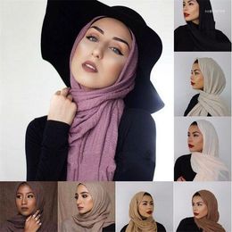 Scarves Crinkle Plain Wrinkle Scarf Bubble Cotton Viscose Fringes Women Hijab Muffler Shawls Big Pashmina Wrap