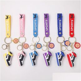 Keychains Lanyards Fashion Stereo Sneakers Keychain Creative 3D Mini Basketball Shoes Key Chain Men Women Kids Ring Bag Pendant Bi Dhsi8