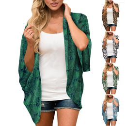 Women's Swimwear Summer Women's Floral Printed Puff Sleeve Chiffon Cardigan Loose Cover Up Casual Blouse Tops Hooded Open Front Bikini