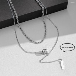 Pendant Necklaces 316L Stainless Steel Double-Layer Necklace For Women Men Square Silver Colour Titanium Jewellery Gifts