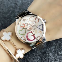 Watch Women Colourful Crystal Fashion Big Letters Style Metal Steel Band Quartz Wrist Watches