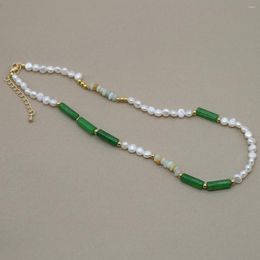 Pendant Necklaces Natural Stone Green Agate Irregular Freshwater Pearl Necklace Jewellery Gift Women Party Banquet