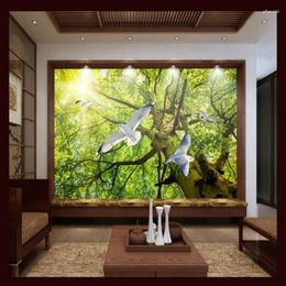 Wallpapers Green Landscape Big Tree 3d Wallpaper Living Room Home Improvement Modern Background Wall Painting Mural Silk Paper