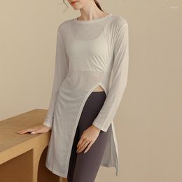 Active Shirts Long Style Irregular Split Hem Design Sleeve Sport Women Thin Ballet Dance Yoga Gym Fitness Exercise Tops Tees